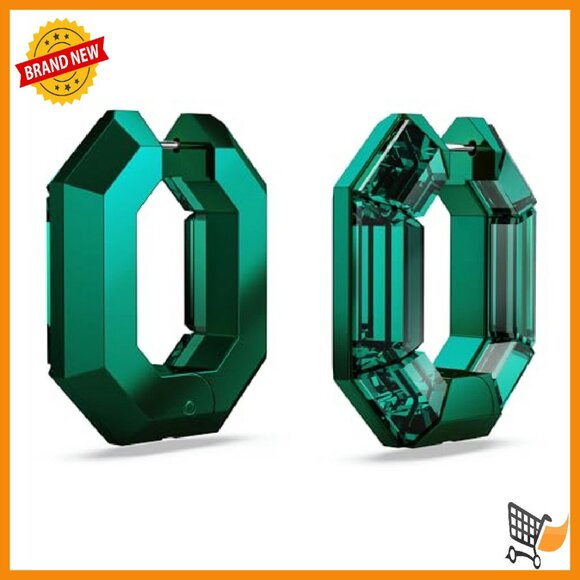 Small Hoop Earrings with Octagon Crystals, Post Setting, Luxe Style - Picture 4 of 6